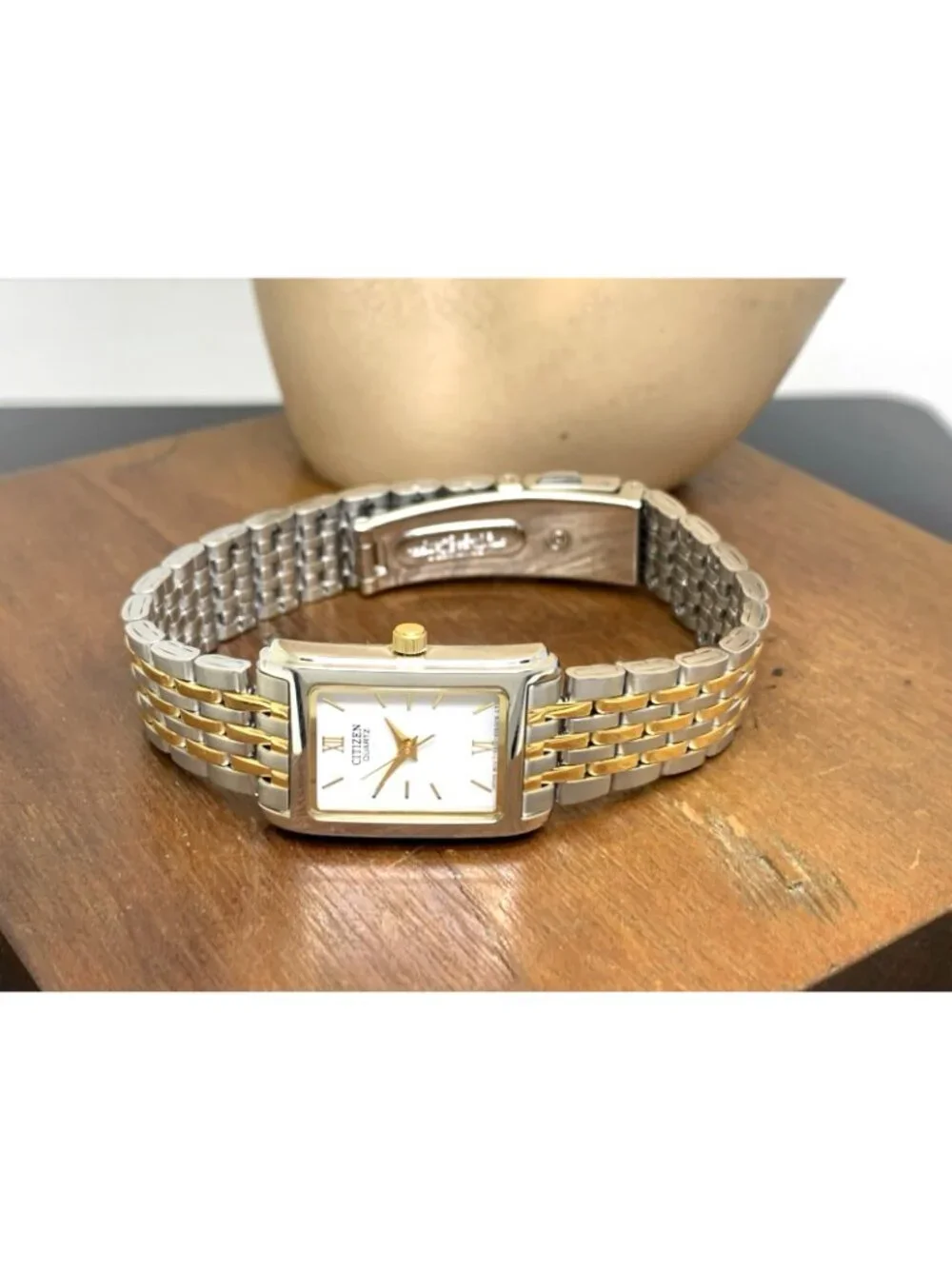 Citizen Women's Watch EJ5854-56A Quartz White Dial Two Tone Steel Tank Petite